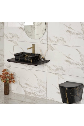 Lena - Tezgah Üstü Porselen Lavabo Mermer Desenli Outlet - Eh-4680m7- Diğer