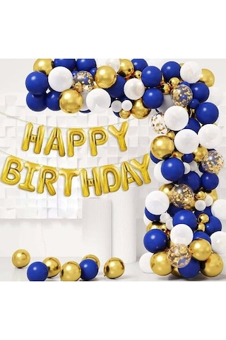 Altın Happy Bırthday Folyo Balon Doğum Günü Partisi Gold Renk Fol Karışık/Çok Renkli