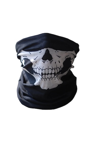 Siyah Renk Dikişsiz Çok Fonksiyonlu Çene Kafatası Yüz Maskesi Baf Buff Bandana Boyunluk Bileklik Bx4