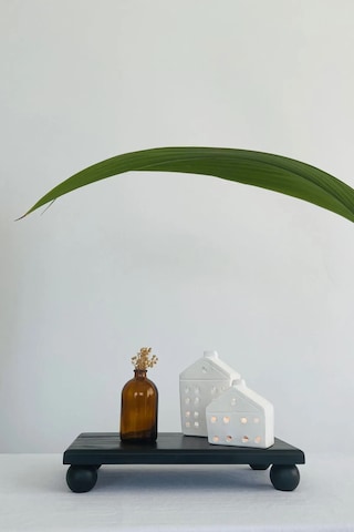 Risus Siyah Top Ayaklı 17x30 Cm Ahşap Yuvarlak Pasta Sunum Servis