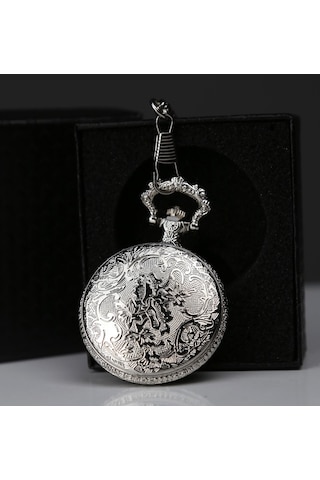 Özel Kutulu Camlı Gümüş Köstekli Saat ANTRASİT RENK