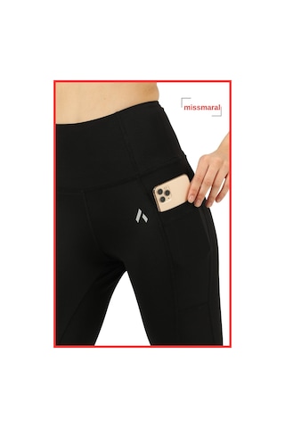 Kadın Siyah Yüksek Bel Toparlayıcı Çift Cepli Diz Altı Kapri Tayt Capri Slim Fit 1054 SiYAH