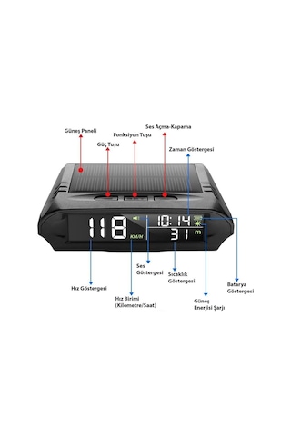 S98 Gps Hud Hız Göstergesi Güneş Enerjili Dijital Head Up Display Araç Ön Cam Yansıtmalı Hız Göstergesi Hız A