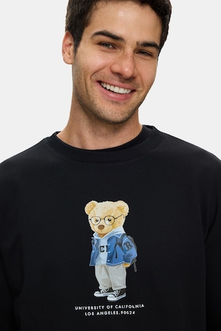 UCLA Rocky Siyah Bisiklet Yaka Pamuklu Baskılı Loose Fit Erkek Sweatshirt