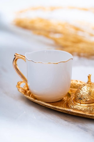 Acar Syt-012406/12 Ayla 2 Kişilik Tepsili Sunum Kahve Fincanı Takımı - 90 Ml Beyaz - Gold