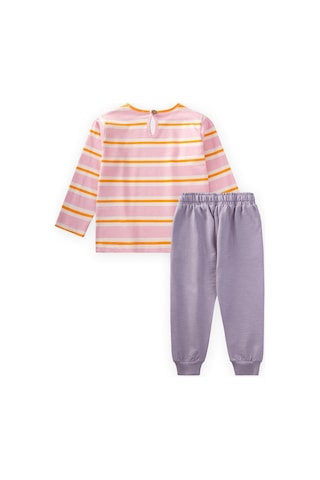 Çizgili Uzun Kollu T-shırt Takım 2-12 Yaş Pembe Turuncu Çizgili Pembe