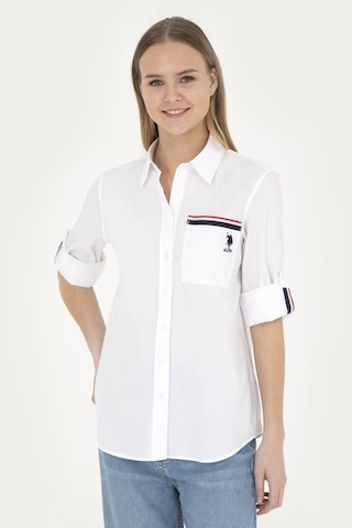U.s. Polo Assn. Kadın Beyaz Gömlek Desenli 50283571-vr013 Beyaz