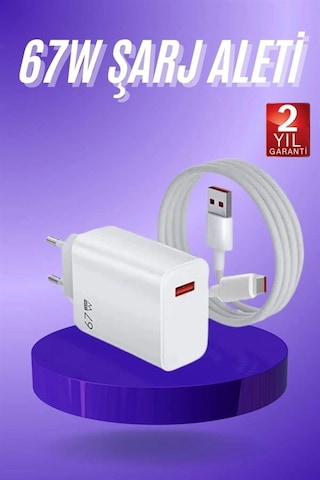 Mey İthalat Beyaz Ultra Plus Hızlı Şarj Seti Şarj Adaptörü Ve Kablosu 67w 83523793