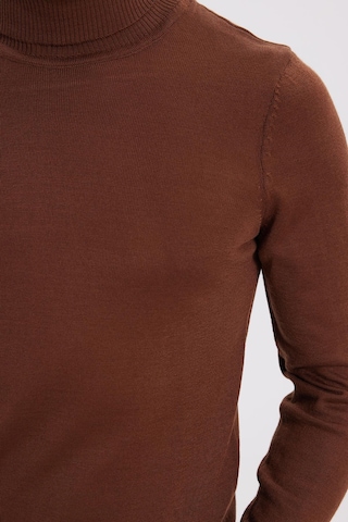 Tudors Slim Fit Tam Boğazlı Yaka Düz Yün Kahverengi Erkek Triko Kazak-39415 Kahverengi
