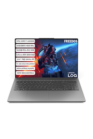 Lenovo LOQ 15IAX9E 83LK002VTR i7-12650HX 16 GB 512 GB SSD RTX4050 15.6" Dos Dizüstü Bilgisayar