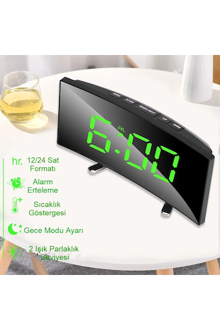 Oval Dijital Masa Saati Alarm Termometreled Ekranlı Alarmerteleme