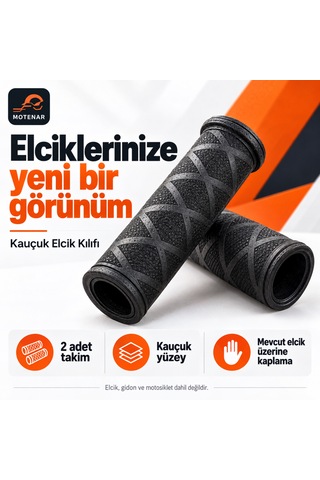 Motenar Motosiklet Kauçuk Elcik Kılıfı Siyah 2 Adet
