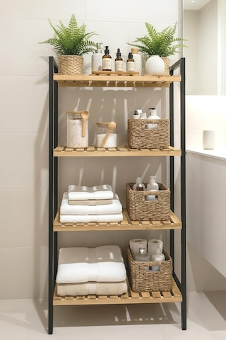 Exent, Dekoratif Banyo Boy Dolabı, Havluluk, Banyo Dolabı, 4 Raflı, Metal İskelet Ahşap