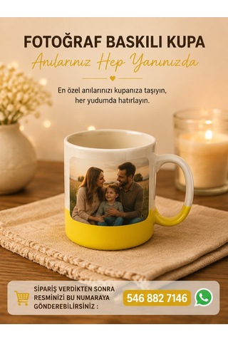 Renkli Detay Kişiye Özel Baskılı Kupa-3 Farklı Renk Seçeneği Sarı