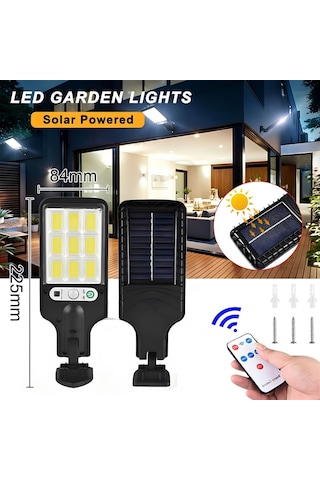 Solar Güneş Enerjili Sokak Lambası 120 Led - Ip65 Su Geçirmez Uzaktan Kumandalı Ve Hareket Sensörlü Cob Led Dış