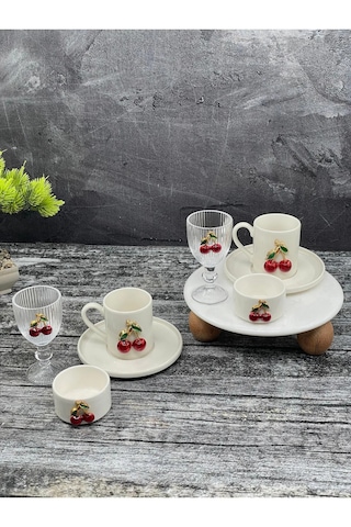 2 Kişilik Porselen Kiraz Fincan Takımı Seti