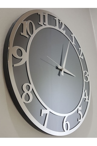 Ayna Denizi Silver Matris Smoked Model Gümüş Füme Renk 50 CM Dekoratif Aynalı Duvar Saati Gümüş