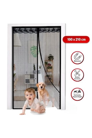Mıknatıslı Kapı Sinekliği Siyah 100x210 Cm Otomatik Kapanan Manyetik Tül Sineklik 5492 11