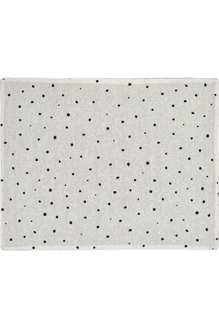 6 Adet Amerikan Servis, Çift Taraflı Meridyendukkan Beyaz-koyu Mavi Renk Puantiye Model 45x35 Cm Pamuk-jüt Beyaz