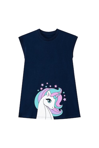 Denokids Renkli Unicorn Kız Çocuk Elbise Çok Renkli
