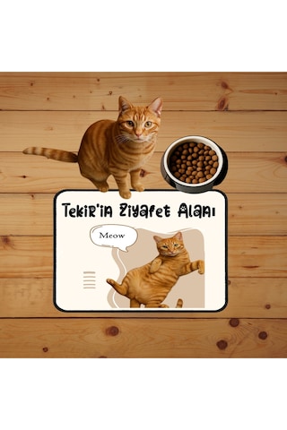 Fotoğraflı Ve İsimli Kedi Köpek Mama Paspası Ve Mama Önü Tuvalet Önü Paspas 40x60cm Çok Renkli