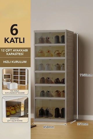 6 Katlı Katlanabilir Ayakkabılık, Modüler Ayakkabı Dolabı, Portatif Düzenleyici, Toprak Kahverengi