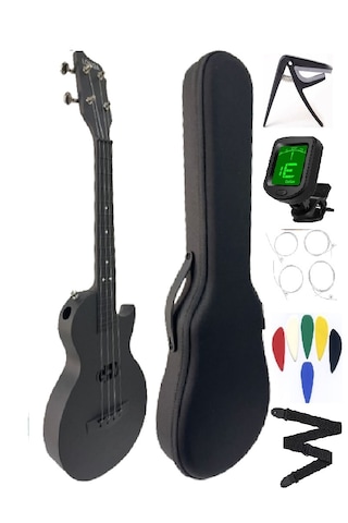 Carbon Fiber Ukulele Tam Profesyonel Ful Set Mat Siyah