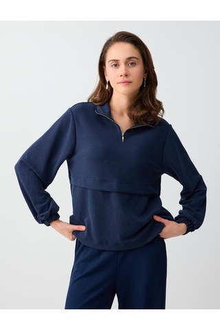 Jimmy Key Jimmy Key Lacivert Uzun Kollu Dik Yaka Örme Modal Sweatshirt 6sw235569494
