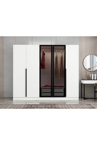 Kale Plus 5 Mebran Kapaklı 2ç Dolap Beyaz Mebran Füme Cam 190cm Beyaz
