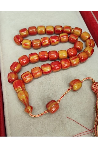 Çubuk Katalin Sarı Kırmızı Hareli Kapsül Model Tesbih