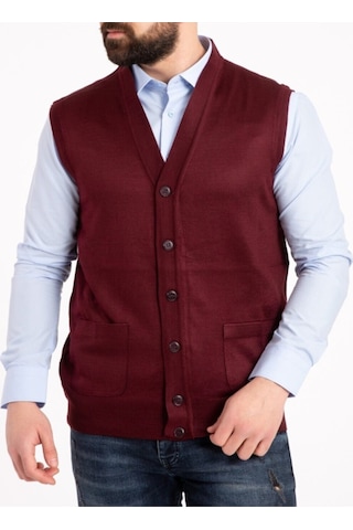 Nacar Store Erkek Bordo Ince Yün Triko Örgü Yelek