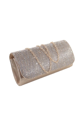 Keeba Suyolu Taşlı Gold Abiye Çanta. Abiye Portföy Clutch Davet Altın Çantası Kadın Gold Abiye Taşlı Çanta Gold