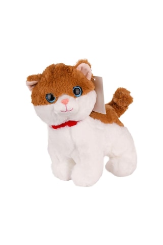 Sesli Miyavlayan Peluş Kedi 20 Cm Yumuşak Sevimli Ayakta İnteraktif Oyuncak Turuncu