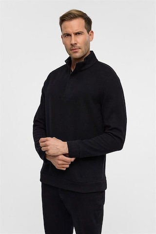 Süvari Siyah Regular Düz Polo Yaka Sweatshirt Siyah