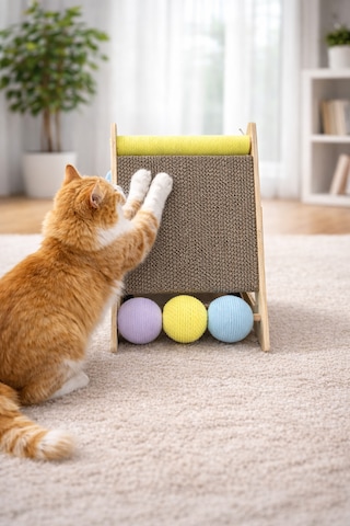 Pureza Ahşap Gövde Kedi Tırmalama Tahtası Oyun Ve Tırmalama Platformu Kedi Oyuncağı Halat Sarımlı Toplu Oyun Alanı