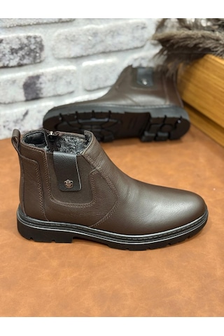 Hakiki Deri Büyük Numara Ortopedik Kürklü Erkek Bot Kahve