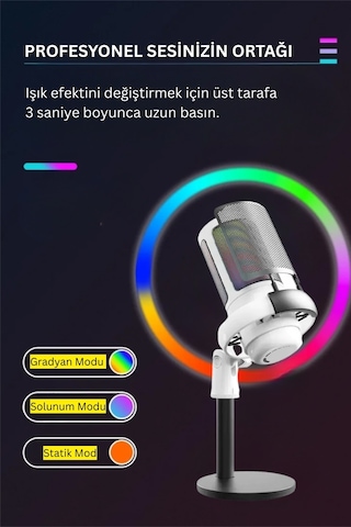 Rgb Mikrofon Seti Stream Sgaming Işıklı Mikrofon Ses Kayıt Cihazı