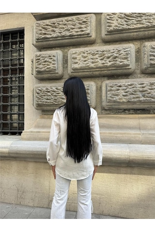 WeShaya Beyaz Oversize Kırışık %100 Polyester Gömlek Beyaz