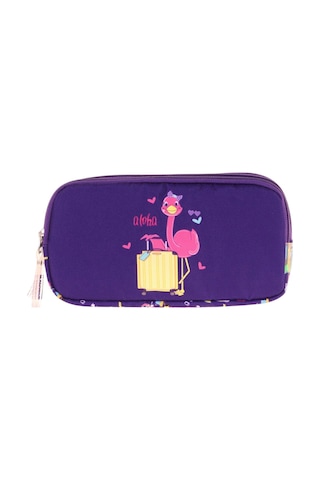 Kaukko Kids Üç Bölmeli Mor Pembe, Flamingo Baskılı, Kız Çocuk Okul Kalemliği - L8223 Mor - Sarı