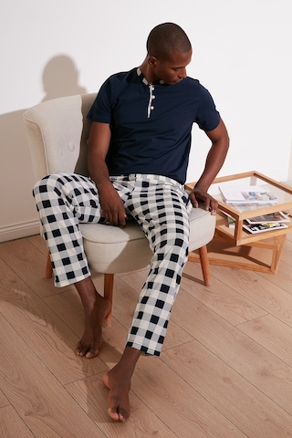 Buratti Ekoseli Pamuklu Regular Fit Kısa Kollu Erkek Pijama Takımı 60961007 Lacivert-Beyaz