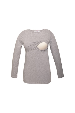 Luvmabelly 2701-2708 Pamuklu Uzun Kollu Lohusa Emzirme T-shirt-gri