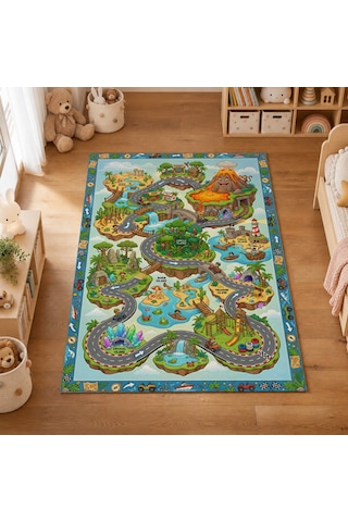Kartela Halı Çizgi Film Adası Kaymaz Taban Çocuk Oyun Halısı - 160 x 240 CM