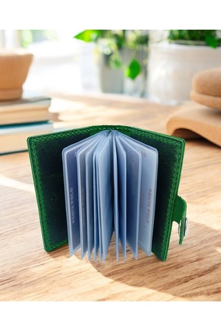Cronder Hakiki Deri Şeffaf Bölmeli Kartlık Cüzdan Haki