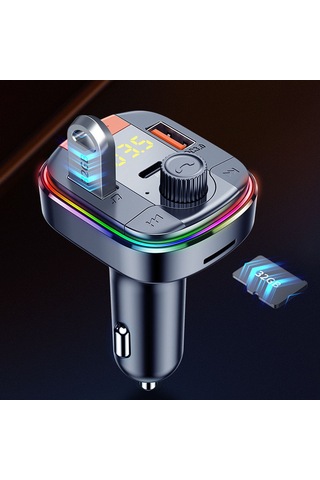 Padalink Siyah Araç Bt5.0 Mp3 Çalar Fm Transmitörü, Renkli Işık,免提 Arama, Tf Kart/usb Destekli, Voltaj Tespiti, 12-24v