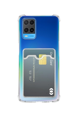 Oppo A54 Uyumlu Kamera Korumalı Kartlıklı Köşeleri Airbag Tasarımlı Darbe Önleyici Şeffaf