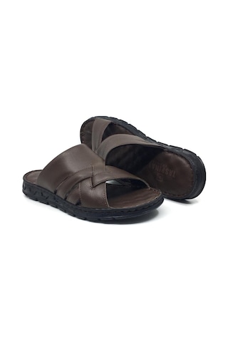 Taşpınar %100 Hakiki Deri Ortopedik Erkek Yazlık Rahat Terlik 40-45 Kahverengi