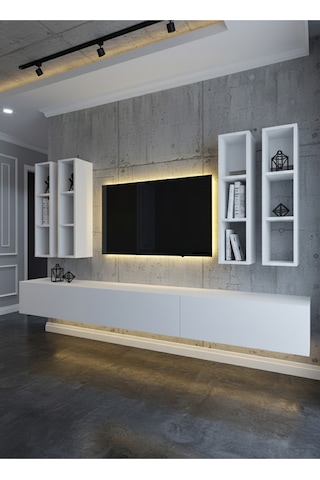 Resital Ledli Duvara Monte Tv Sehpası - Beyaz - W6005-1 Beyaz