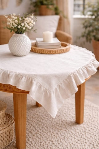 Fırfırlı Keten 80x80 Fiskos Runner Bohem Masa Örtüsü
