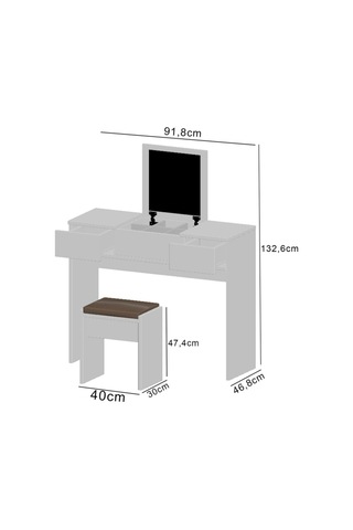 Dekorfim DF02101B Çekmeceli Aynalı Tabureli Puflu Makyaj Masası