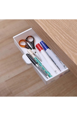 Ganzhoushop Masa Altı Saklama Kutusu Kayar Masa Yapıştırıcı Kırtasiye Kalem Organizasyonu Ev Mutfak Çatal Kaşık Düzenleyici Beyaz